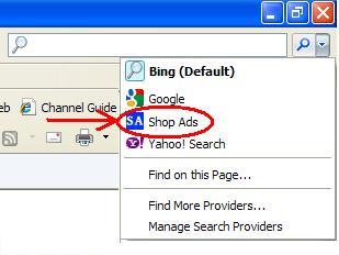 Shop Ads added to IE list of Search Providers